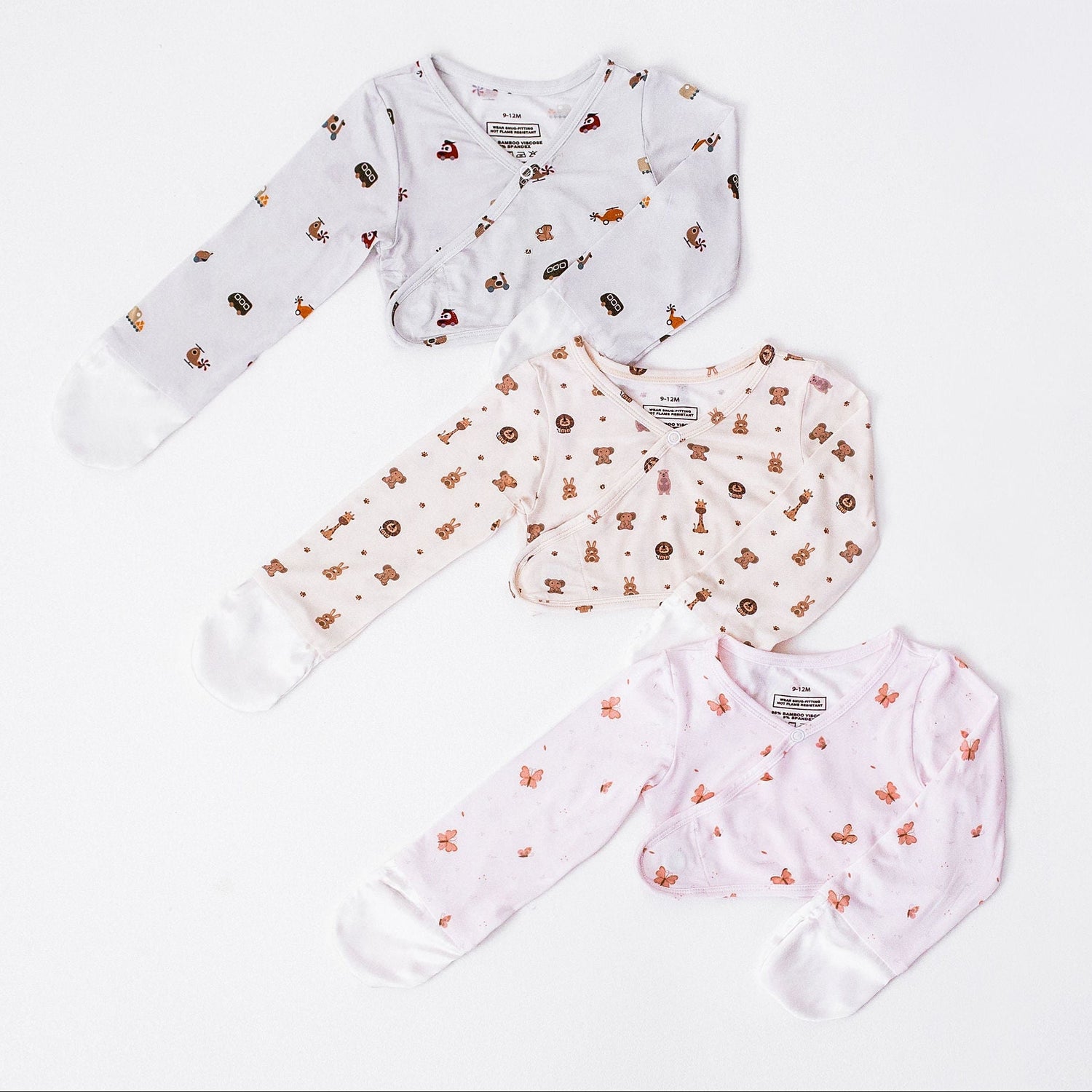 Baby outfit set with top, pants, and socks on a white background