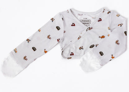 Baby outfit with long-sleeve shirt and pants on a white background