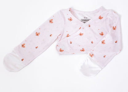 Baby cardigan with floral pattern on a white background